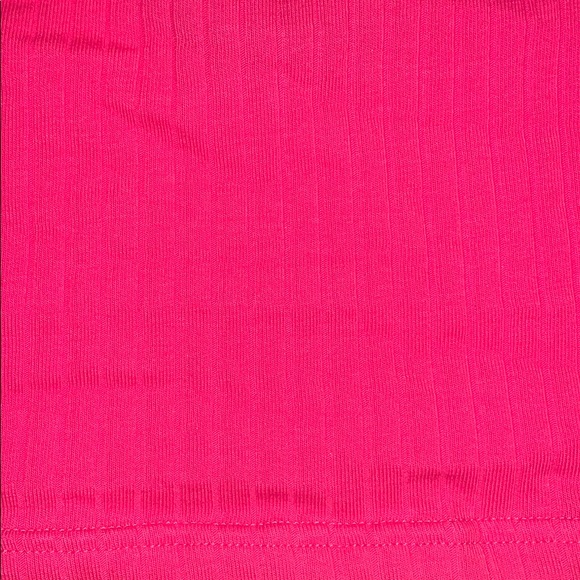 Ribbed Neon Pink Cropped Halter Top - Picture 3 of 4